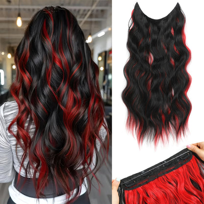Invisible Wire Hair Extensions 22 Inch for Women — Transparent Fish Line 4 Clips Long Wavy Hairpiece for Thin Fine Hair, 7 Colors 1B 613 Ombre, No Glue No Heat Damage Free