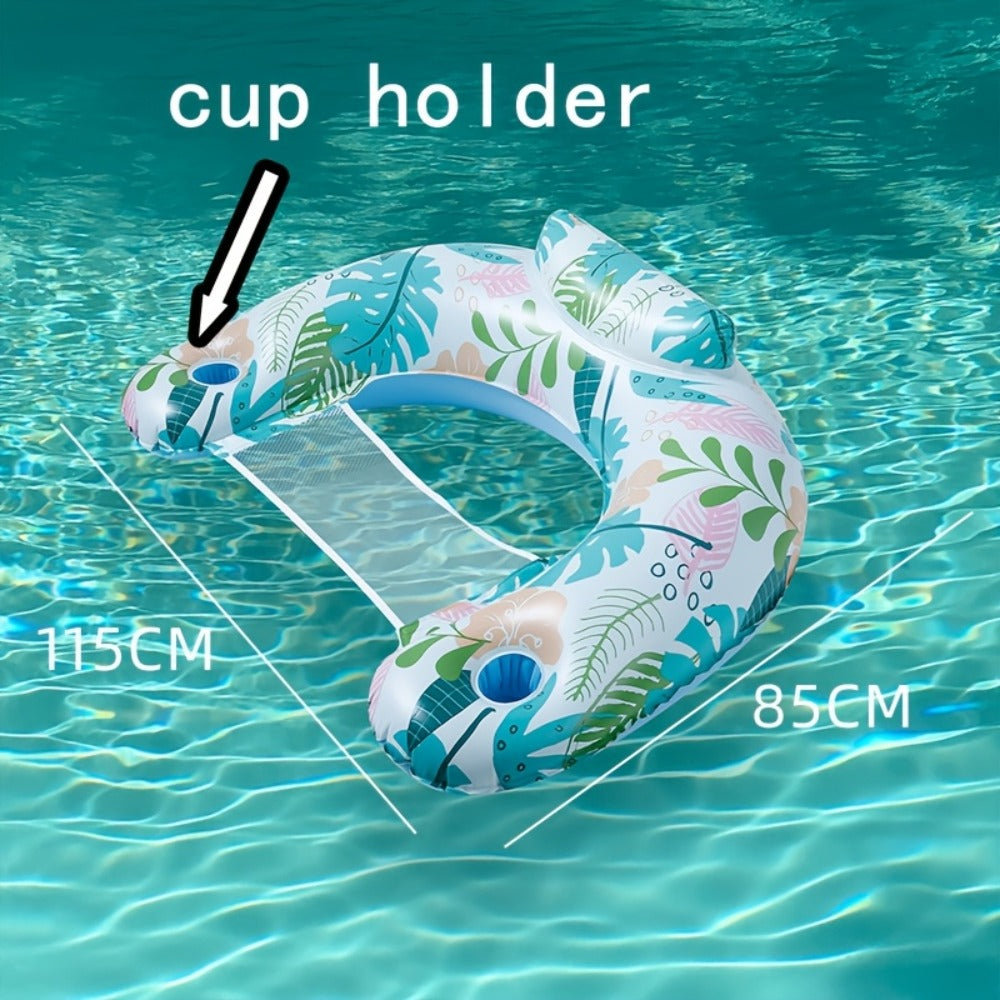 Pool Float Noodle Sling Chair Three-Pack with Mesh Center, Inflatable Side Bolsters and Cup Holder