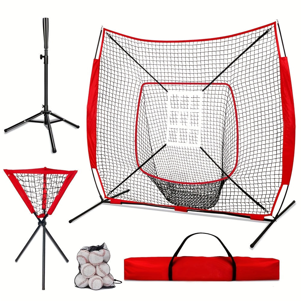 7 x 7 ft Baseball Training Net Set with Batting Tee, Ball Caddy, 12 Practice Balls and Carry Bag