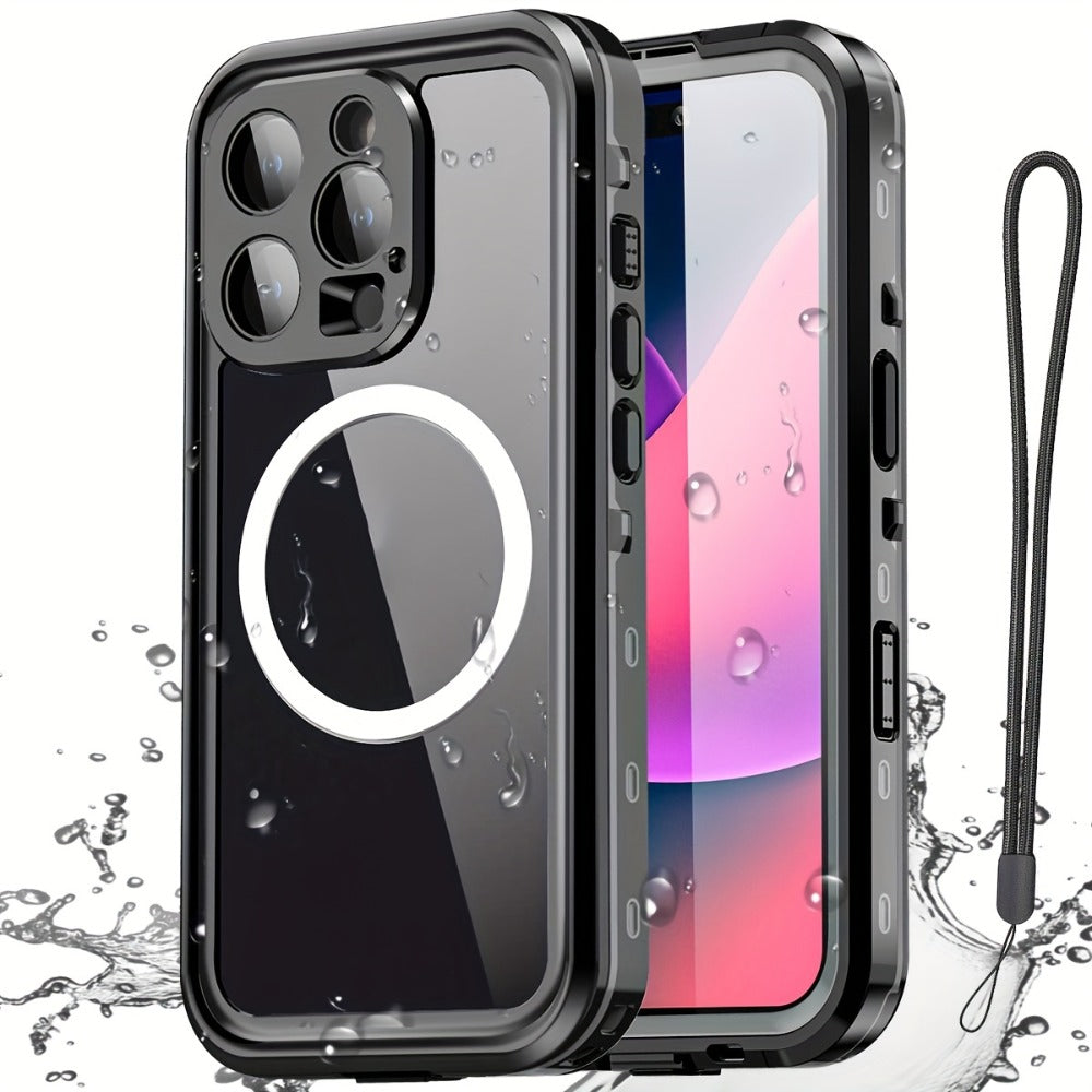 Phone Case Integrated Screen Protector Cover with Magnetic Wireless Charging and Lanyard for iPhone 15–16 Models