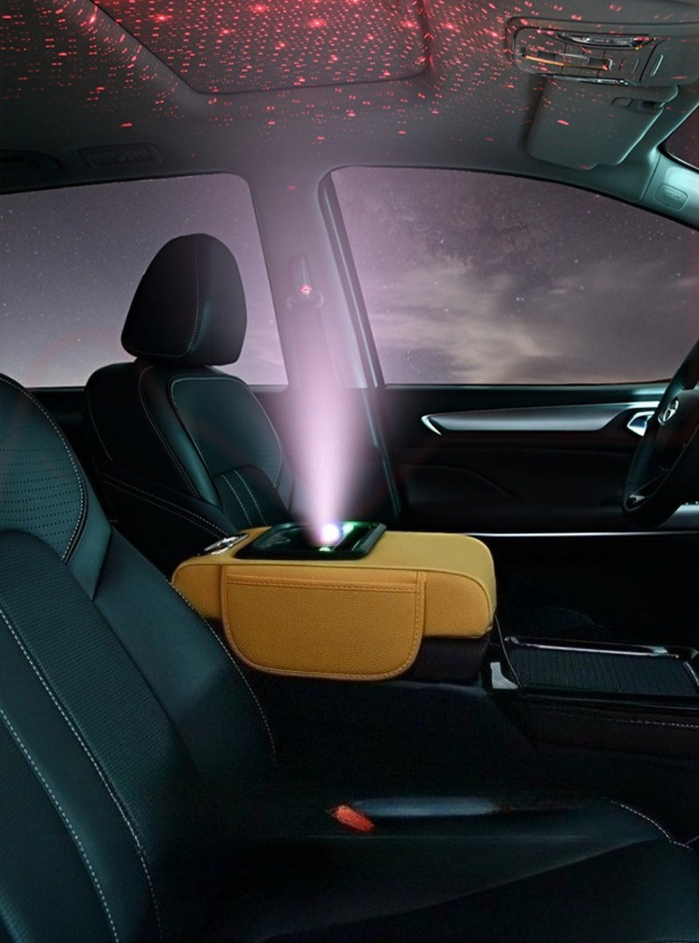 Car Armrest Box Cover Starry Sky Memory Foam Center Console Pad with Type-C USB Charging Port & Storage Pockets – Multifunctional Interior Protector Gift for Men and Women