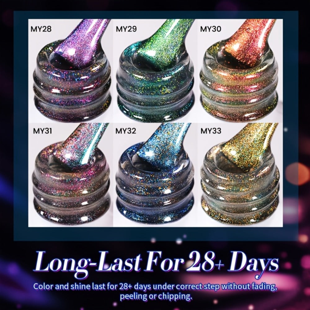 Gel Nail Polish 6-Color 9D Polaris Magnetic Set with Six 10ml Glass-Water-Light Shades for Nail Art