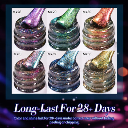 Gel Nail Polish 6-Color 9D Polaris Magnetic Set with Six 10ml Glass-Water-Light Shades for Nail Art
