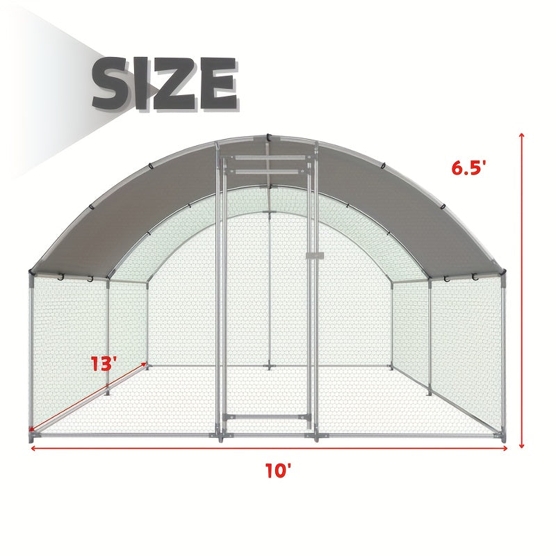 Walk-In Metal Poultry Enclosure in Six Size Options with Mesh Walls, Door and Partial Roof Cover