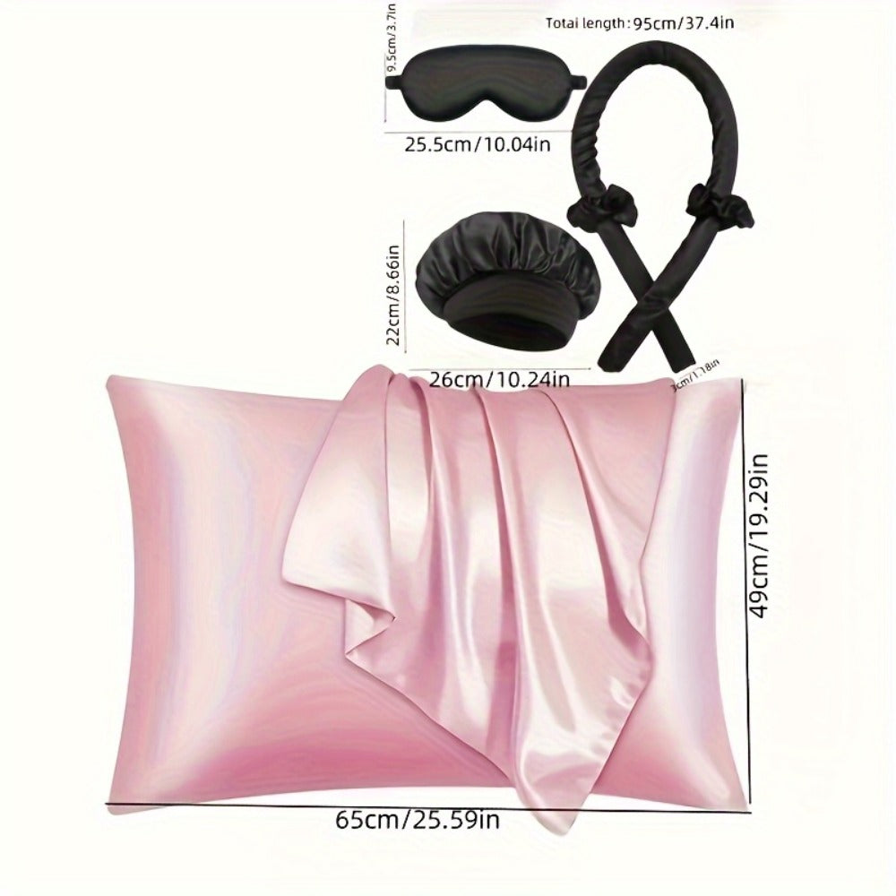 Twelve-Piece Heatless Curling Set with Satin Bonnet, Eye Mask, Hairband and Bag in Three Colors