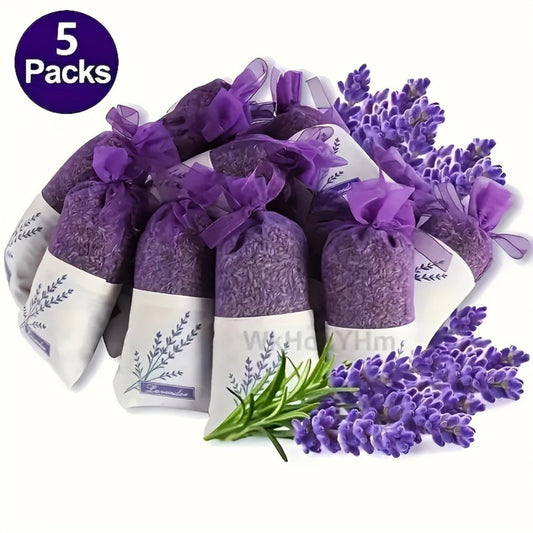 Lavender Scented Sachets Bags for Drawer Wardrobe Closet Car Fragrance - 5A Grade Fresh Purple Lavender Aroma Home Freshener Moth Repellent Gift Set 5pcs or Trial Pack