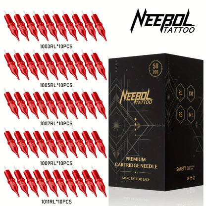 Tattoo Cartridge Needles with Neebol Label, 20 or 50-Piece #10 #12 Round Liner and RM Choices