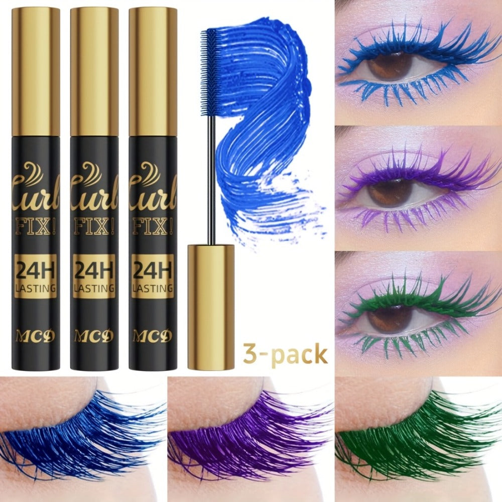 Colorful Mascara Set 3-Piece Bright Shades with Eyebrow Pencil Eyeshadow Pencil & Waterproof Eyeliner – Long-Lasting Curled Lengthening Eye Makeup Kit for Party Festival Everyday