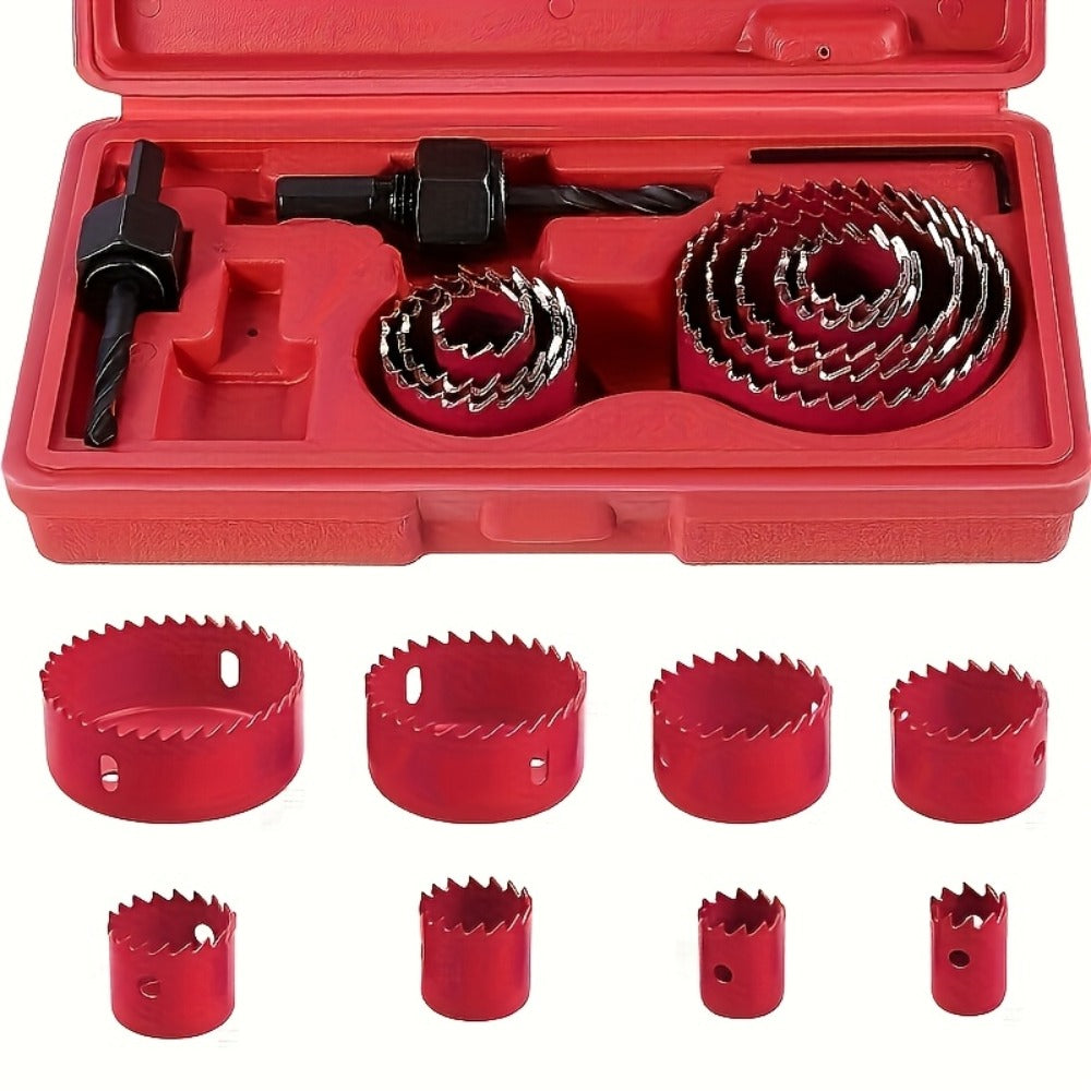 Eight-Piece Hole Saw Kit with 3/4- to 2-1/2-Inch Carbon Steel Cutters, Mandrel and Allen Wrench