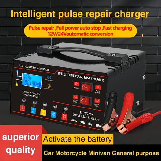 Smart Battery Charger 12V & 24V with LCD Display – Intelligent Trickle Charger, Smart Repair, Overcharge & Short Circuit Protection for Cars SUVs Trucks Motorcycles Yachts