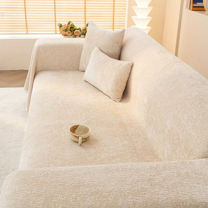 Sofa Cover 300 GSM Solid Chenille Throw with Fringe in Four Colors and Sizes from Single Seat to 71 x 150 Inches