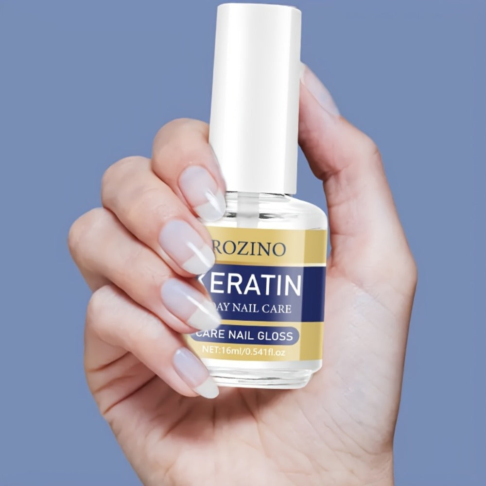 Three-Piece Keratin-Labeled Nail Care Gloss Set in Clear Bottles for Fingernail and Toenail Application