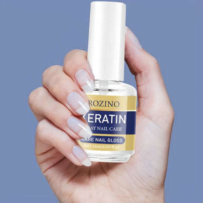 Three-Piece Keratin-Labeled Nail Care Gloss Set in Clear Bottles for Fingernail and Toenail Application
