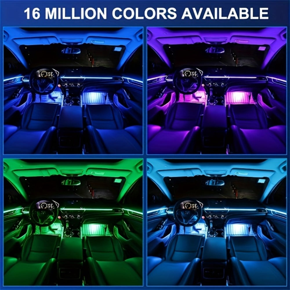RGB Car Interior Lighting Kit 118" Fiber Optic USB App Control Music Sync Ambient Light Strip for Dashboard Door Decoration, Battery-Free Plug-and-Play Atmosphere Upgrade for Cars Trucks SUVs