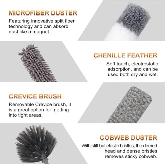 Microfiber Duster Kit with 100 Inch Extension Pole Extendable Bendable Washable Feather Duster for High Ceiling Fan Cobweb Blinds Furniture Car 9 Pack 12 Pack