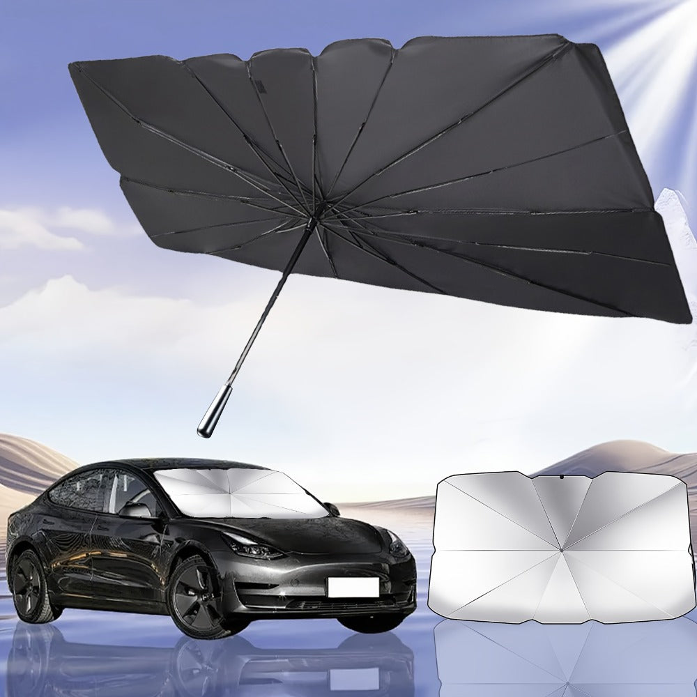 Windshield Sun Shade UV Protection | Auto Open & Fold One-Button, Fiberglass Skeleton, Opaque Insulation, Fits Most Cars SUVs Trucks, Front Window Visor Heat Blocker