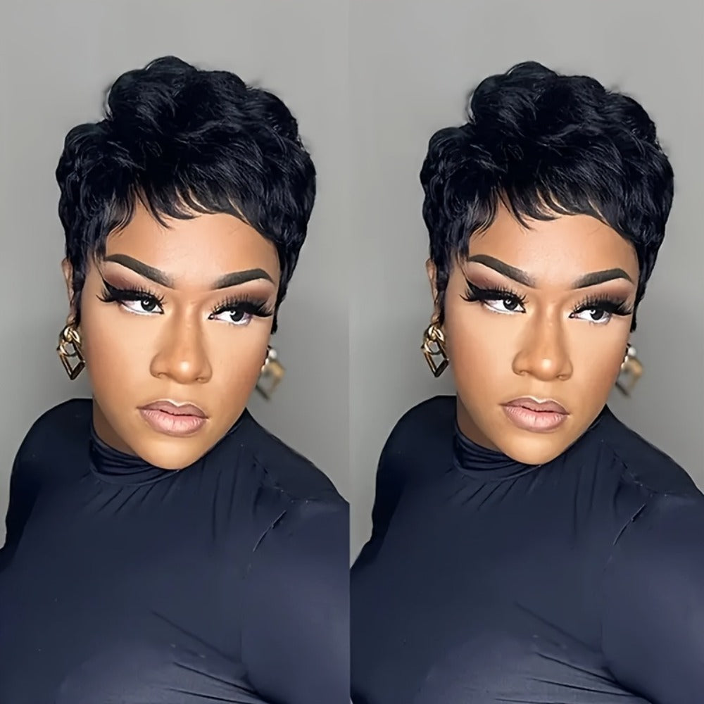 Pixie Cut Wig Human Hair Glueless 150% Density Short Straight Layered Bob Rose Net Cap | Wear and Go Natural Black Women Daily Special Occasions