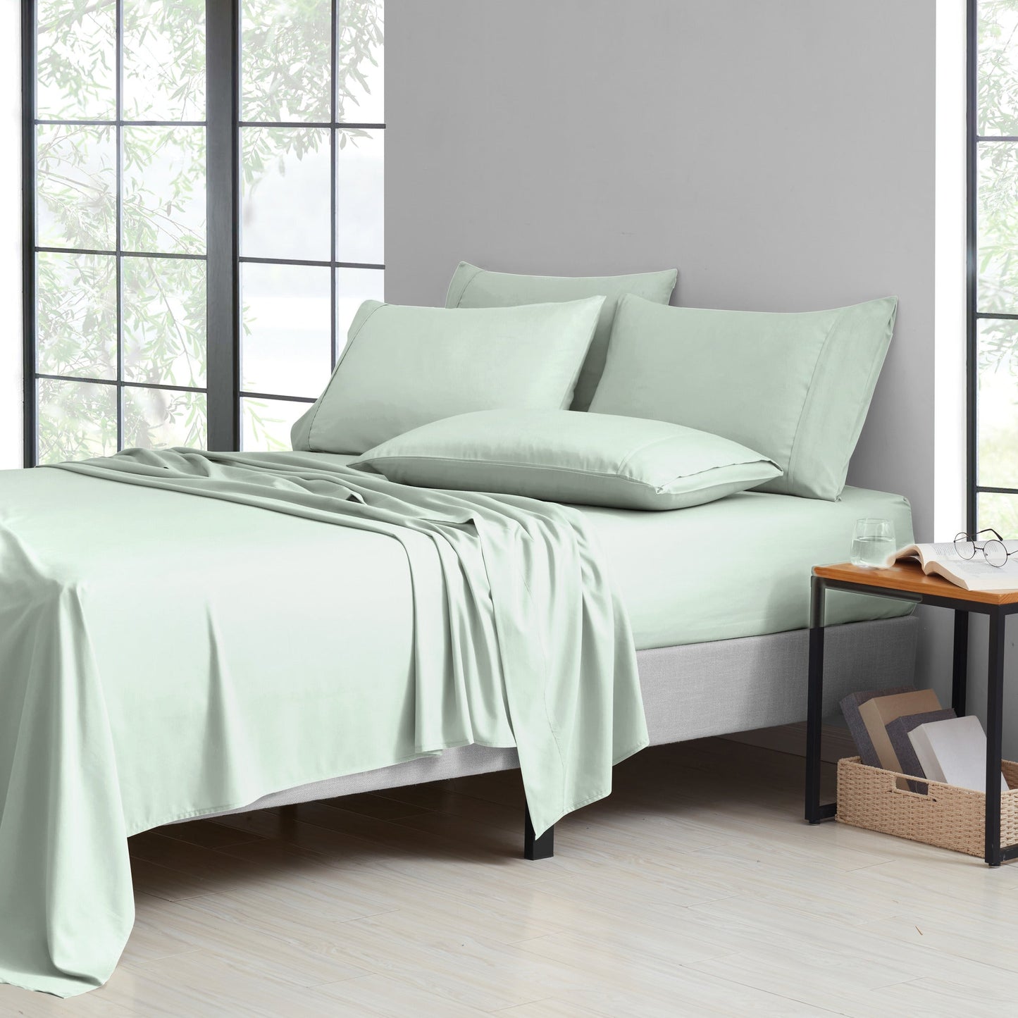Bamboo Sheet Set 6 Piece Cooling Bed Sheets with Deep 16 Inch Pockets - 2000 Thread Count Microfiber Bamboo Blend Fitted Flat Sheets Pillowcases Twin Full Queen King Cal King