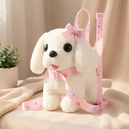 Plush Toy – White Electronic Puppy with Walking, Barking, Tail-Wagging Action, Leash and Bow