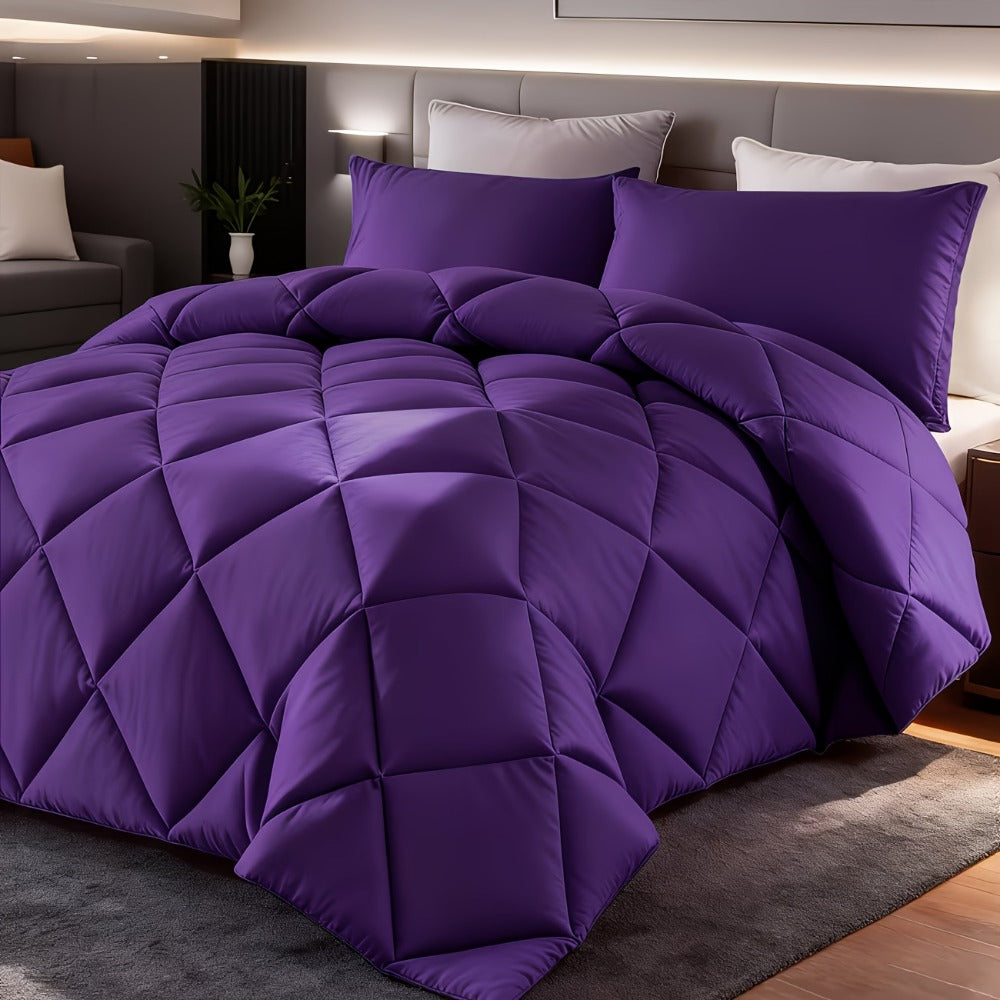 Comforter Set 2-3 Piece Rhombus Grid Luxury - Soft Lightweight Breathable Oversized Bedding Set with Pillowcases, All Season Twin Queen King, 24 Colors Available