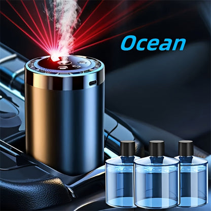 4-in-1 Car Air Freshener Diffuser with Starry Sky Projection – Aromatherapy Humidifier Dynamic Ambient Light, USB Powered, Hilton Cologne Ocean Scents, Fits All Cars | 1 or 3 Bottle Bundle