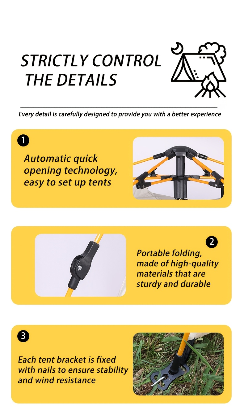 Pop Up Tent Windproof Sun Resistant Double Door Camping Outdoor