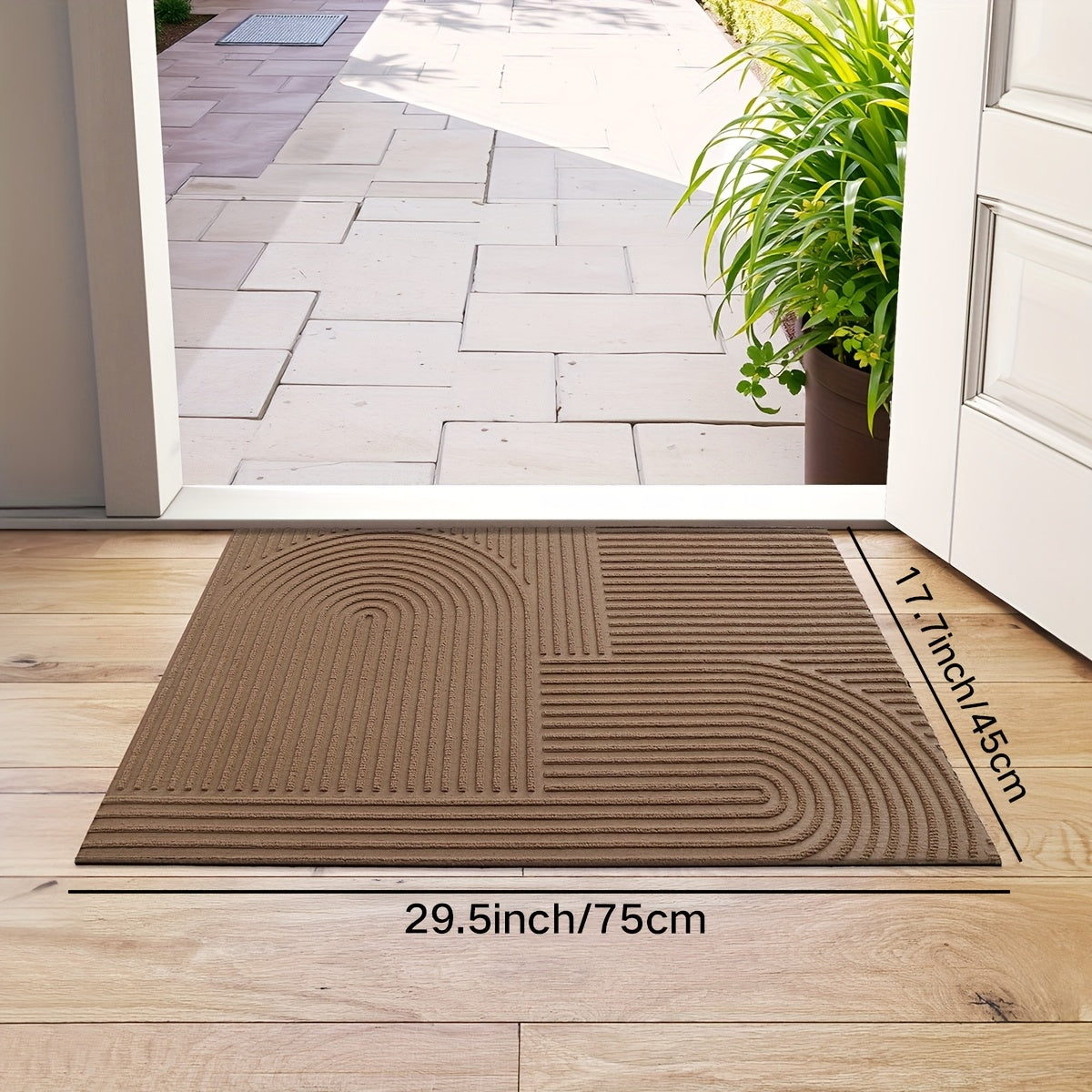 Time Arc Door Mat with Geometric Groove Pattern in Black, Gray or Brown and Two Rectangular Sizes