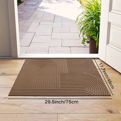 Time Arc Door Mat with Geometric Groove Pattern in Black, Gray or Brown and Two Rectangular Sizes
