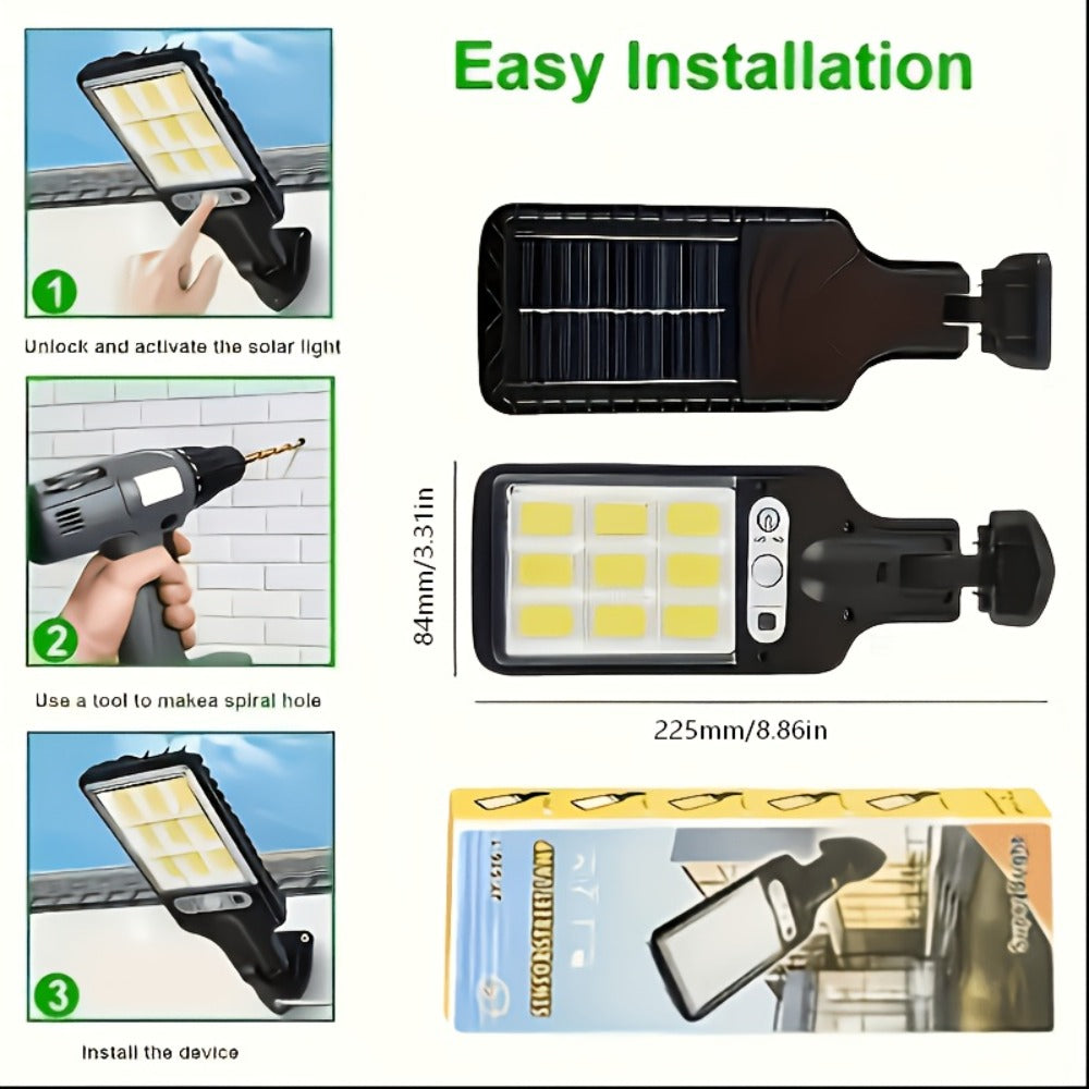 Solar Motion Sensor Security Wall Light 108COB LED – Outdoor Solar Powered Street Light with Remote Control & 3 Modes | Waterproof Garden Spotlight for Patio, Porch, Door & Garage | 2/4/8pcs Pack