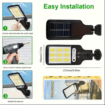 Solar Motion Sensor Security Wall Light 108COB LED – Outdoor Solar Powered Street Light with Remote Control & 3 Modes | Waterproof Garden Spotlight for Patio, Porch, Door & Garage | 2/4/8pcs Pack