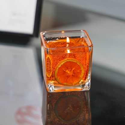 550g Floral Inlay Candle in Approximate 8 x 8cm Square Glass Jar, Single Wick and Two Styles
