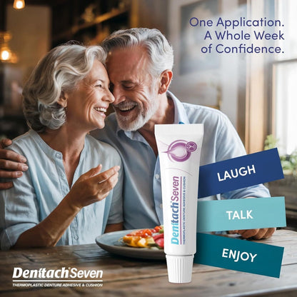 Denttach 7-Day Hold Denture Adhesive Thermoplastic Cushion Reliner Zinc-Free No-Glue Secure Grip for Upper Lower Dentures All-Day Comfort 2 Pack 0.71oz Each