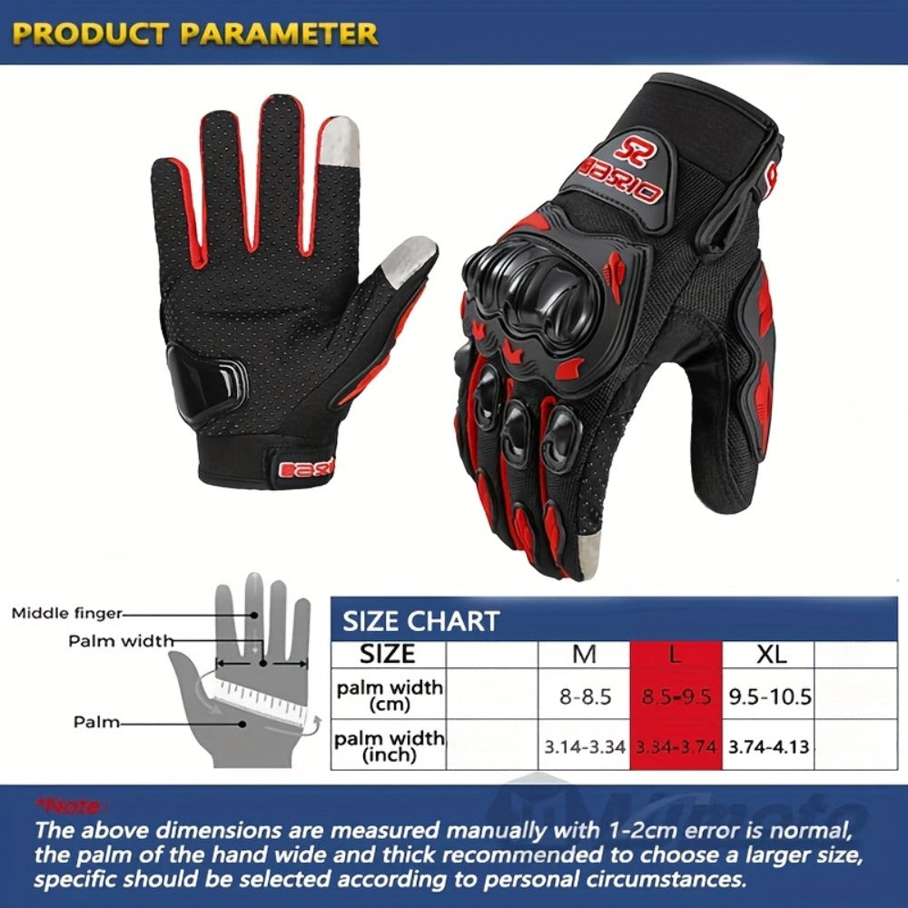 Motorcycle Gloves Full Finger Summer Breathable Touchscreen Hard Shell Protection Non-Slip Motocross Racing Gloves for Men Women, Black Red, M L XL