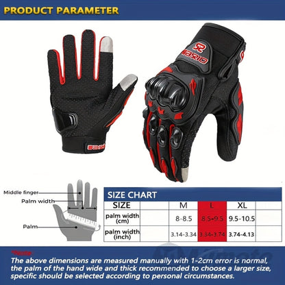 Motorcycle Gloves Full Finger Summer Breathable Touchscreen Hard Shell Protection Non-Slip Motocross Racing Gloves for Men Women, Black Red, M L XL
