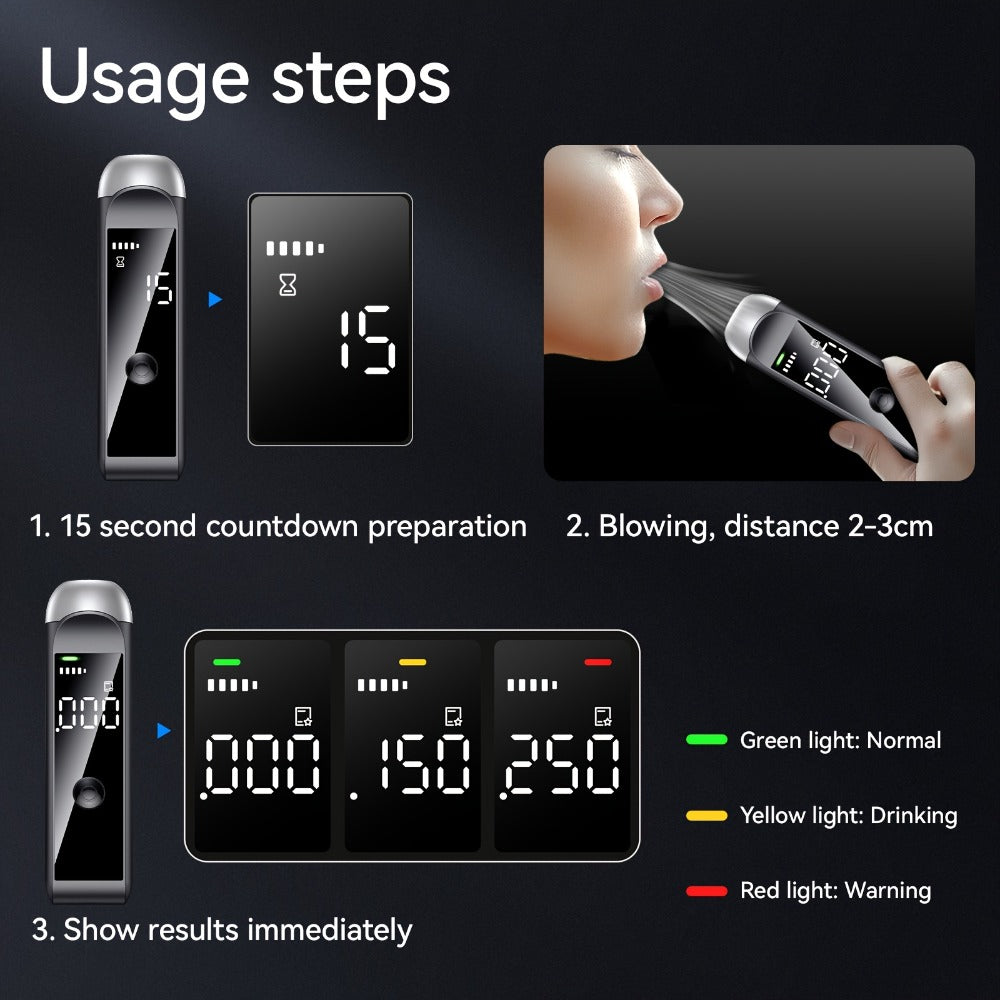 Rechargeable Breathalyzer Alcohol Tester – Professional Digital Breath Alcohol Detector, Portable Personal Breathalyzer with LCD Display, Available in Green, Black & Pink