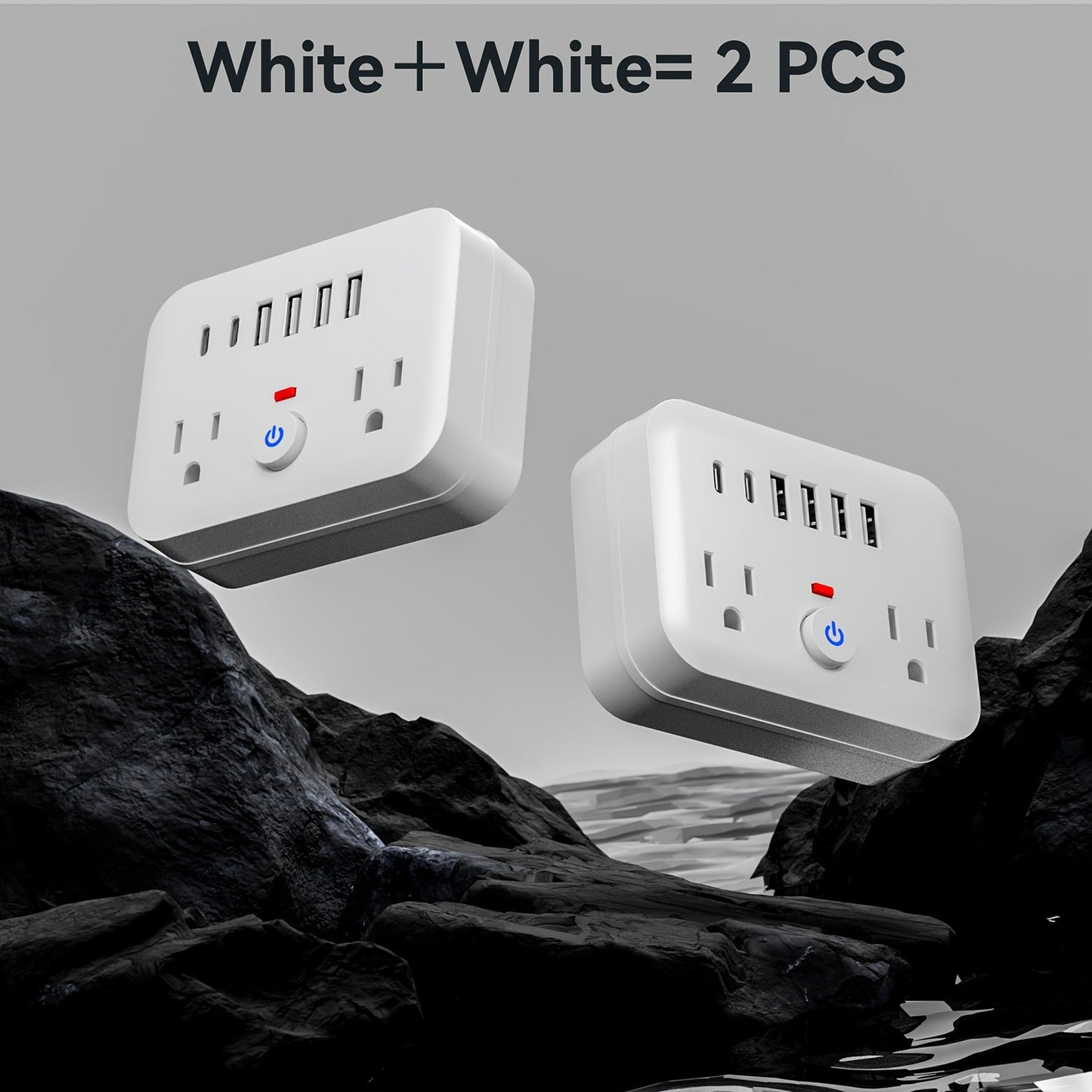 Surge Protector Power Strip 8-in-1 Mini Wall Adapter with 2 AC Outlets, 4 USB-A, 2 USB-C and One or Two-Pack Options
