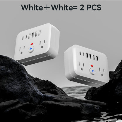 Surge Protector Power Strip 8-in-1 Mini Wall Adapter with 2 AC Outlets, 4 USB-A, 2 USB-C and One or Two-Pack Options