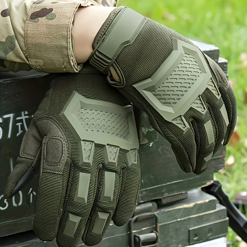 Tactical Gloves with Knuckle Guards – Knit Half Finger Outdoor Gloves for Airsoft Shooting Hunting Operations, Men Women, Sizes M / L / XL, Khaki & Army Green