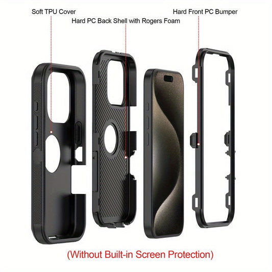 Phone Case Dual-Layer TPU and PC Hybrid Cover with Wireless Charging Support for Select iPhone 16 Models