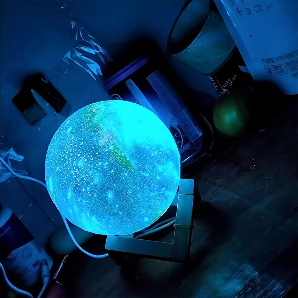 Night Light 5.9-Inch Textured Moon Lamp with 16 Colors, Touch and Remote Controls, USB Power and Wooden Stand