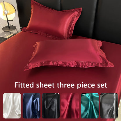 Satin-Style Fitted Sheet Set with Pillowcases in Eight Colors and Twin, Full, Queen or King Sizes