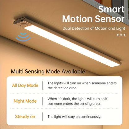 LED Motion Sensor Light USB-C Rechargeable 3 Color Temperatures Stepless Dimming Wireless Magnetic Under Cabinet Closet Night Light 1 2 4 Pack 20cm 30cm 40cm 50cm
