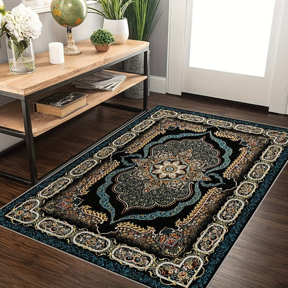 Area Rug Bohemian Floral Velvet in Four Machine-Washable Sizes with 100% Polyester Cut Pile