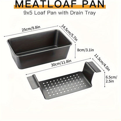 Nonstick Meatloaf Pan with Drain Tray, 2-Piece Carbon Steel Loaf Pan Set for Baking, Fat-Reducing Bread Pan with Insert