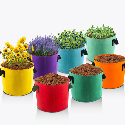 Seven-Color 10-Gallon-Labeled Grow Bag Set with Side Handles, 16-Inch Diameter and 12-Inch Height