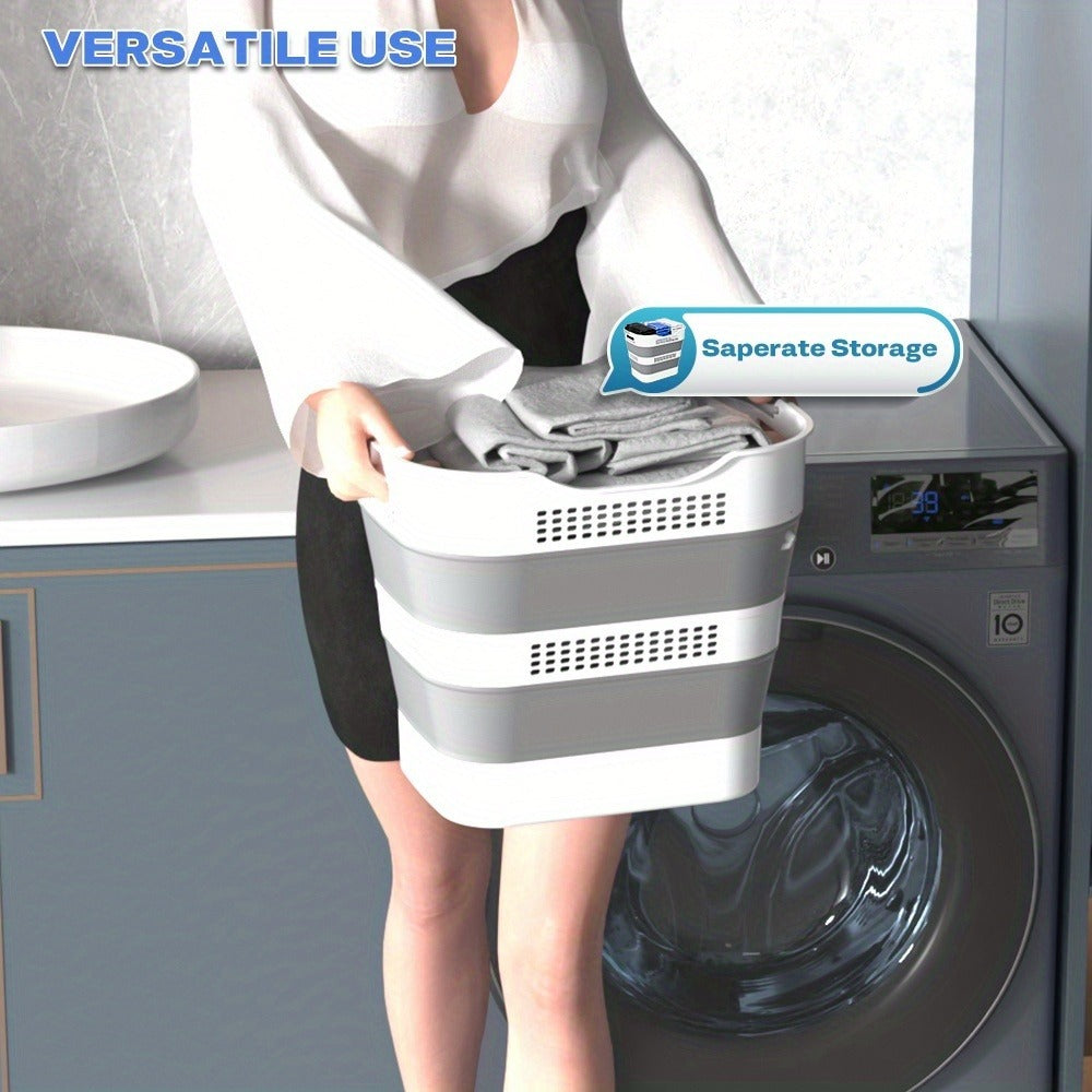 Collapsible 43L Laundry Basket in Grey with Carry Handles, Single or 2-Pack Folding Checkout Options