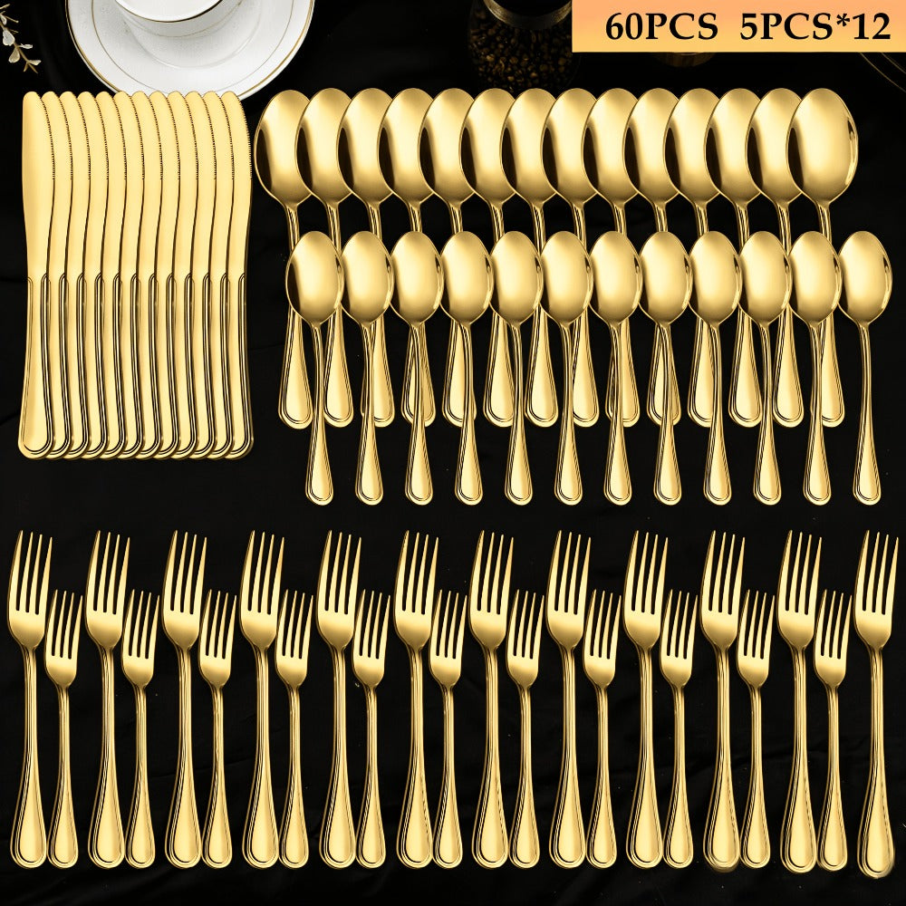 Large Flatware Set with 60-, 65- or 84-Piece Silver, Gold or Black Options and Chopstick Configurations