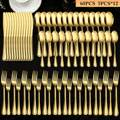 Large Flatware Set with 60-, 65- or 84-Piece Silver, Gold or Black Options and Chopstick Configurations