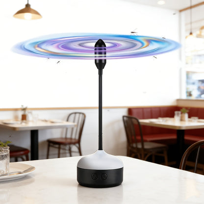 Desktop Reflective-Blade Fan Pest Control Device with Amber Light, Flexible Neck and USB Power for Tabletop Use