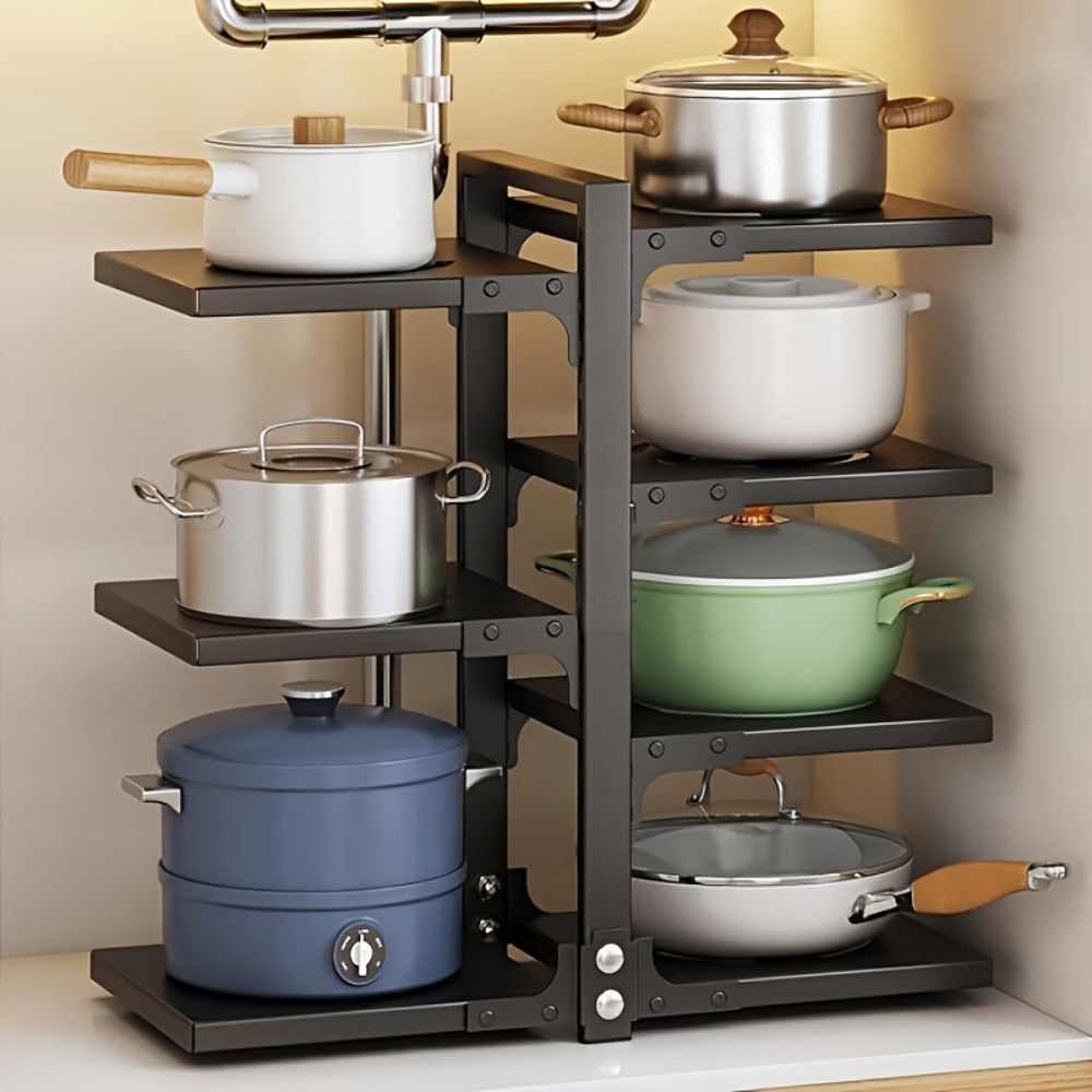 Multi-Tier Kitchen Storage Rack with Two-, Three-, Four- or Bilateral Seven-Shelf Layouts in Black, White or Gray